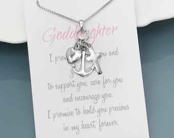 Sterling Silver Faith Hope and Charity Necklace, Goddaughter Gift Necklace, First Communion Gift, Confirmation Gift, Gift from Godmother