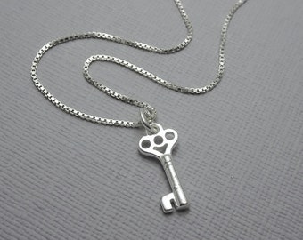 Tiny Key Necklace, Tiny Sterling Silver Key Necklace, Sterling Silver Key Necklace, Silver Necklace, Gift for Her, Layering Necklace