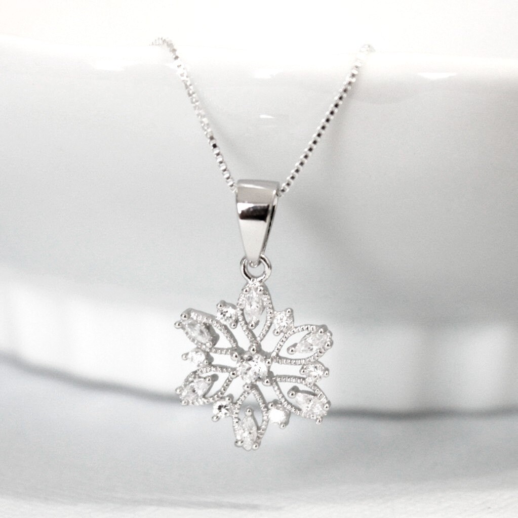 Snowflake Necklace Sterling Silver and CZ Snowflake | Etsy