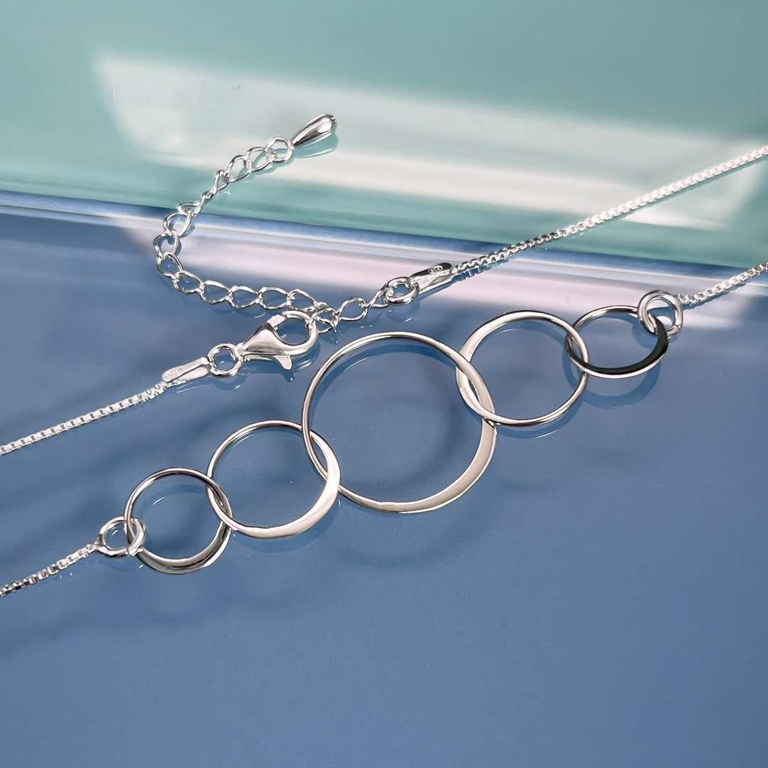 Five Rings Interlocking Five Circles Necklace, Five Rings for Five Decades, Sterling Silver ...