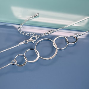 Five Circles Necklace, Five Rings for Five Decades, Sterling Silver Interlocking Circles Necklace, 50th Birthday Gift, 50th Anniversary Gift