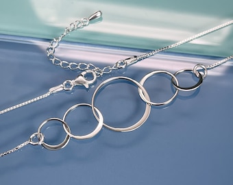 Five Circles Necklace, Five Rings for Five Decades, Sterling Silver Interlocking Circles Necklace, 50th Birthday Gift, 50th Anniversary Gift
