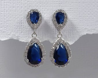 Dark Blue Earrings, Something Blue, Dangle Crystal Earrings, Navy, Wedding, Bridesmaid Earrings, Maid of Honor Gift, Bridesmaid Gift