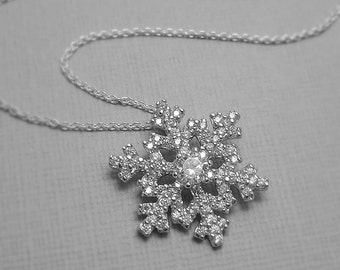 Snowflake Necklace, Sterling Silver and CZ Snowflake Pendant, Christmas Gift, Christmas Necklace, Gift for Her, Flower Girl Necklace