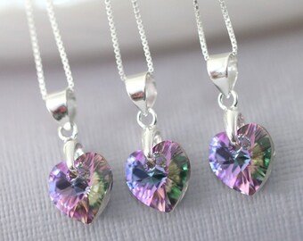 Flower Girl Necklace, Purple Necklace, Swarovski Heart Necklace, Sterling Silver Heart Necklace, Gift for Her, Christmas Gift for Daughter