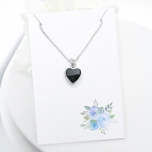 Tiny Sterling Silver Black Onyx Heart Necklace, Black Heart Necklace, Anniversary Gift Necklace, Gift for Her, Gift for Wife Girlfriend Gift