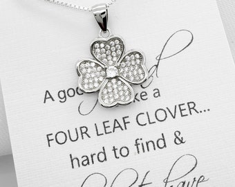 Sterling Silver Four Leaf Clover Necklace, Friendship Necklace, Clover Leaf Necklace, Friendship Necklace, Lucky Necklace Best Friend Gift