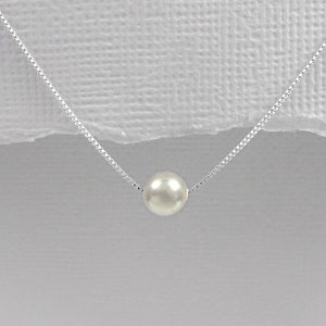 Floating Pearl Necklace, Pearl Necklace Wedding, Single Pearl Necklace, Simple Pearl Necklace, Gift for Wife, Gift for Girlfriend, Mom Gift