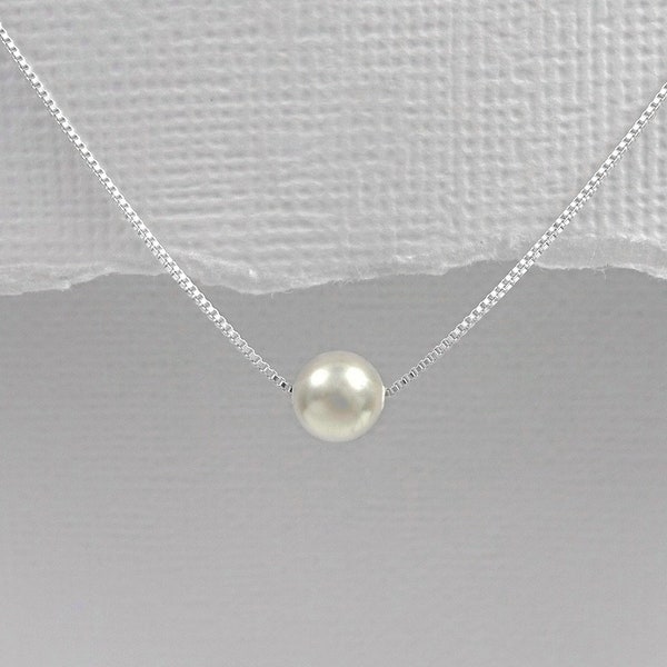 Floating Pearl Necklace, Pearl Necklace Wedding, Single Pearl Necklace, Simple Pearl Necklace, Gift for Wife, Gift for Girlfriend, Mom Gift