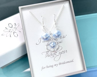 Sterling Silver Infinity Jewelry Set, Swarovski Light Blue Pearl Wedding Jewelry Set, Bridesmaid Infinity Jewelry, Maid of Honor Jewelry Set