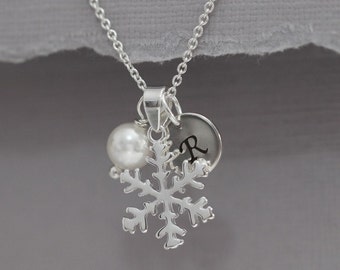 Sterling Silver Snowflake Necklace, Will You Be My Bridesmaid, Personalized Bridesmaid Gift, Winter Wedding Necklace, Bridesmaid Gift