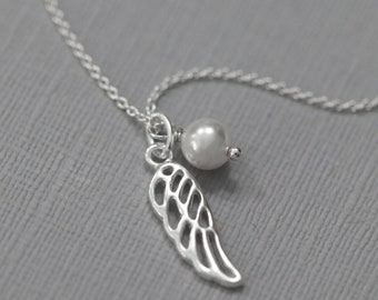 Sterling Silver Angel Wing Necklace, Sympathy Gift Necklace, Remembrance Necklace, Tiny Angel Wing Necklace, Memorial Necklace