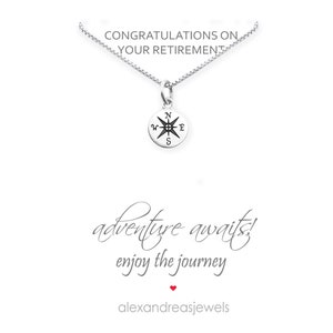 Small 925 Sterling Silver Compass Cut Out Necklace for Women, Graduation Gift Necklace, Enjoy the Journey, Retirement Gift for Coworker
