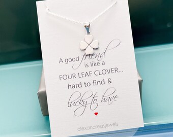 Dainty Four-Leaf Clover Necklace Sterling Silver Lucky Charm Necklace Irish Luck Pendant Best Friend Birthday Gift Friendship Necklace