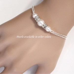Bridesmaid Bracelet, Swarovski White Pearl Chain Bracelet, Bridal Bracelet, Bridesmaid Gift, Personalized Bridesmaid Gift Bridesmaid Jewelry image 1