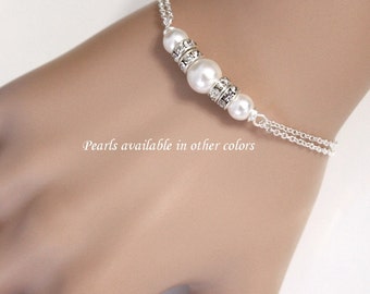 Bridesmaid Bracelet, Swarovski White Pearl Chain Bracelet, Bridal Bracelet, Bridesmaid Gift, Personalized Bridesmaid Gift Bridesmaid Jewelry