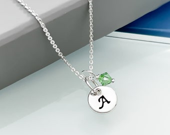 Initial Necklace Sterling Silver Letter Necklace with Birthstone Charm Birthday Gift for Mom Daughter or Best Friend Christmas Gift Necklace