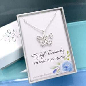 925 Sterling Silver Butterfly Pendant Necklace for Women, Inspirational Gift Necklace, Graduation Gift for Daughter, Niece or Granddaughter