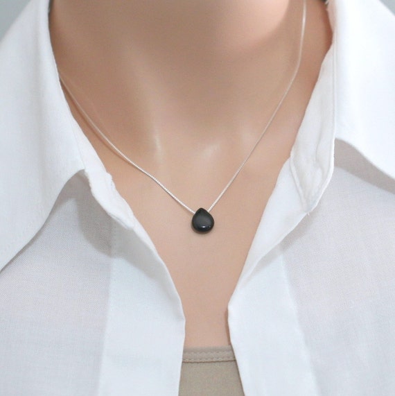 Items similar to Black Onyx Drop Pendant on Sterling Silver Necklace
