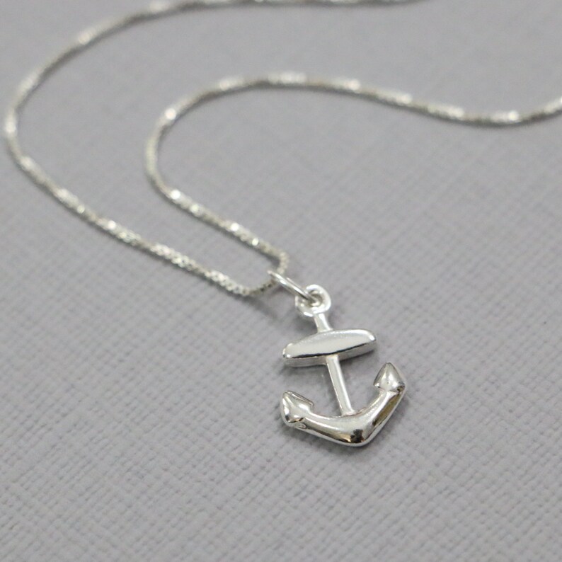 Sterling Silver Anchor Necklace, Sterling Silver Necklace, Marine Necklace, Silver Anchor Necklace, Personalized Necklace, Gift for Her image 1