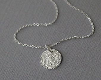 Hammered Circle Necklace, Sterling Silver Disc Necklace, Sterling Silver Necklace, Layering Necklace, Sterling Silver Necklace, Gift for Her