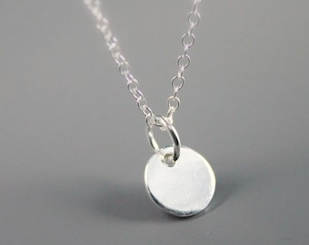 Sterling Silver Circle Necklace Tiny Silver Disc Pendant Necklace, Tiny Sterling Silver Disc Pendant on Fine Sterling Silver Necklace Chain