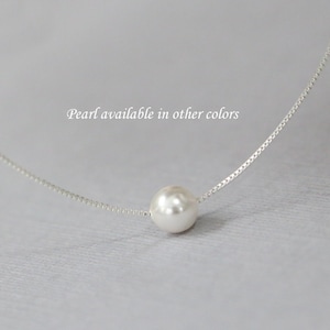 Tiny 6mm Austrian Crystal White Pearl on Sterling Silver Necklace Chain, Sterling Silver Necklace, Floating Pearl Necklace, Girlfriend Gift