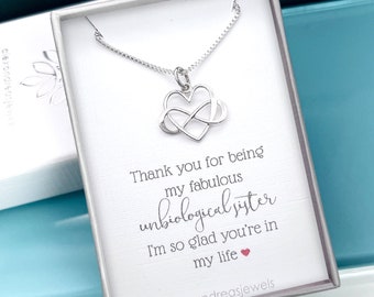 Small and Lightweight Sterling Silver Infinity Heart Necklace, Best Friend Birthday Gift Necklace,Thank You for Being My Unbiological Sister