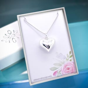 Silver Heart Necklace for Women, Large Sterling Silver Puffed Heart Necklace, Valentine&#39;s Day Gift for Wife, Girlfriend, Daughter, Mom