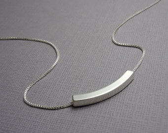 Sterling Silver Tube Bar Necklace, Sterling Silver Tube Necklace, Bridesmaid Necklace Bridesmaid Gift Layering Necklace, Minimalist Necklace