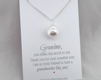 Grandmother Gift Necklace, White Pearl Necklace Sterling Silver, Christmas Gift for Grandma, Grandmother Gift Wedding, Grandma Birthday Gift