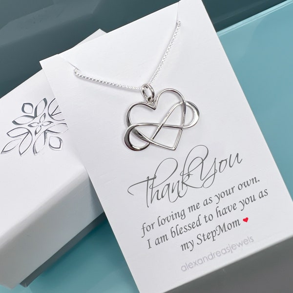 Stepmother Gift Necklace, Sterling Silver Infinity Heart Necklace, Stepmom Gift, Stepmother of the Bride Gift from Bride, Gift from Groom