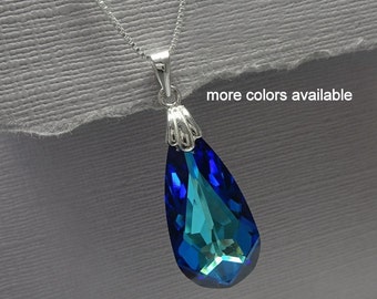 Dark Blue Necklace, Sterling Silver Necklace, Bermuda Blue Necklace, Mother in Law Gift, Blue Wedding Necklace, Something Blue