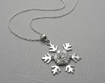 Snowflake Necklace, Sterling Silver and CZ Snowflake Pendant on Sterling Silver Necklace Chain, Winter Necklace, Bridesmaid Necklace