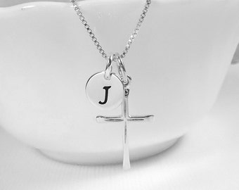 Confirmation Necklace, Personalized Sterling Silver Cross Necklace, Baptism Gift, Tiny Cross Necklace, Christmas Gift