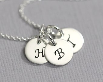 Initial Necklace, Triple Charm Necklace, Triple Initial Charm on Sterling Silver Chain, Initial Necklace Gift for Mom, Gift for Wife