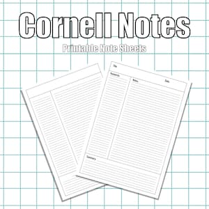 Könnte beinhalten: Zwei leere Cornell-Notizvorlagen. Die Vorlage links hat drei Abschnitte: einen großen Abschnitt rechts für Notizen, einen kleineren Abschnitt links für Schlüsselwörter und einen kleinen Abschnitt unten für eine Zusammenfassung. Die Vorlage rechts hat vier Abschnitte: einen kleinen Abschnitt oben für den Titel, einen kleinen Abschnitt darunter für Schlüsselwörter, einen großen Abschnitt für Notizen und einen kleinen Abschnitt unten für das Datum.