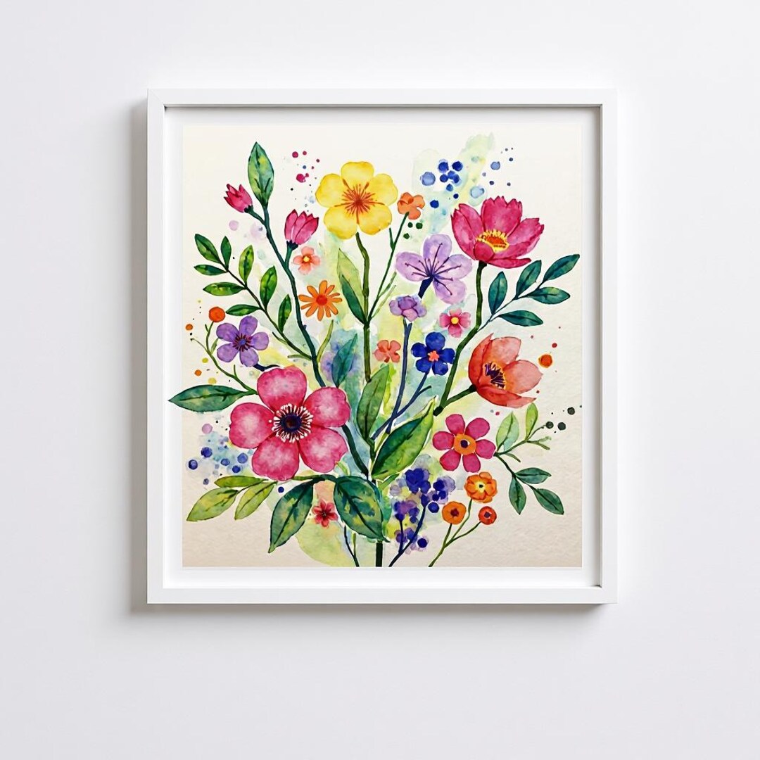 Watercolor Wildflower Bouquet Wall Art Floral Botanical Print Colorful ...