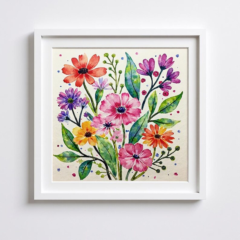 Watercolor Floral Botanical Print Vibrant Flower Wall Art Colorful ...