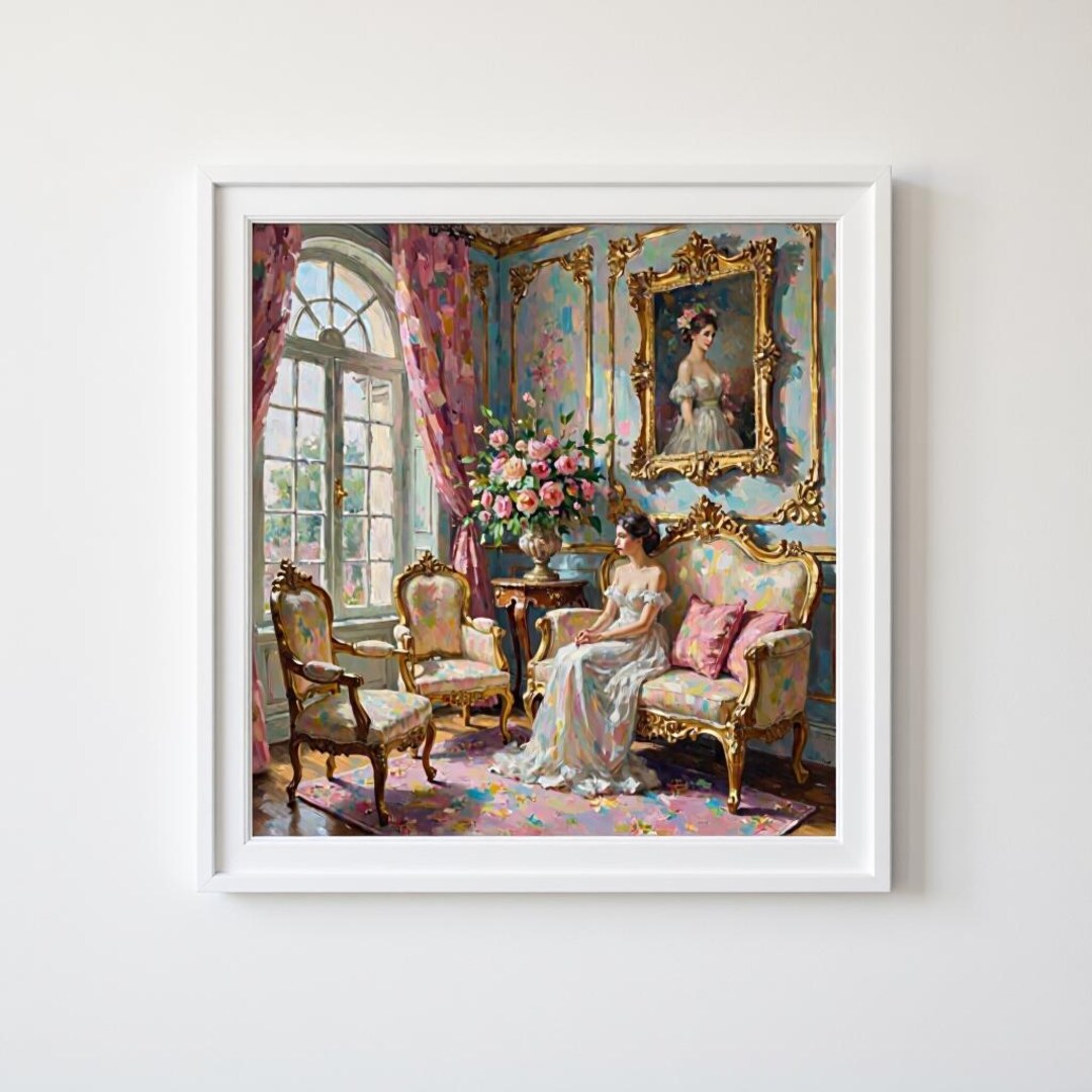 Romantic Rococo Sitting Room Oil Painting Wall Art Elegant Vintage ...