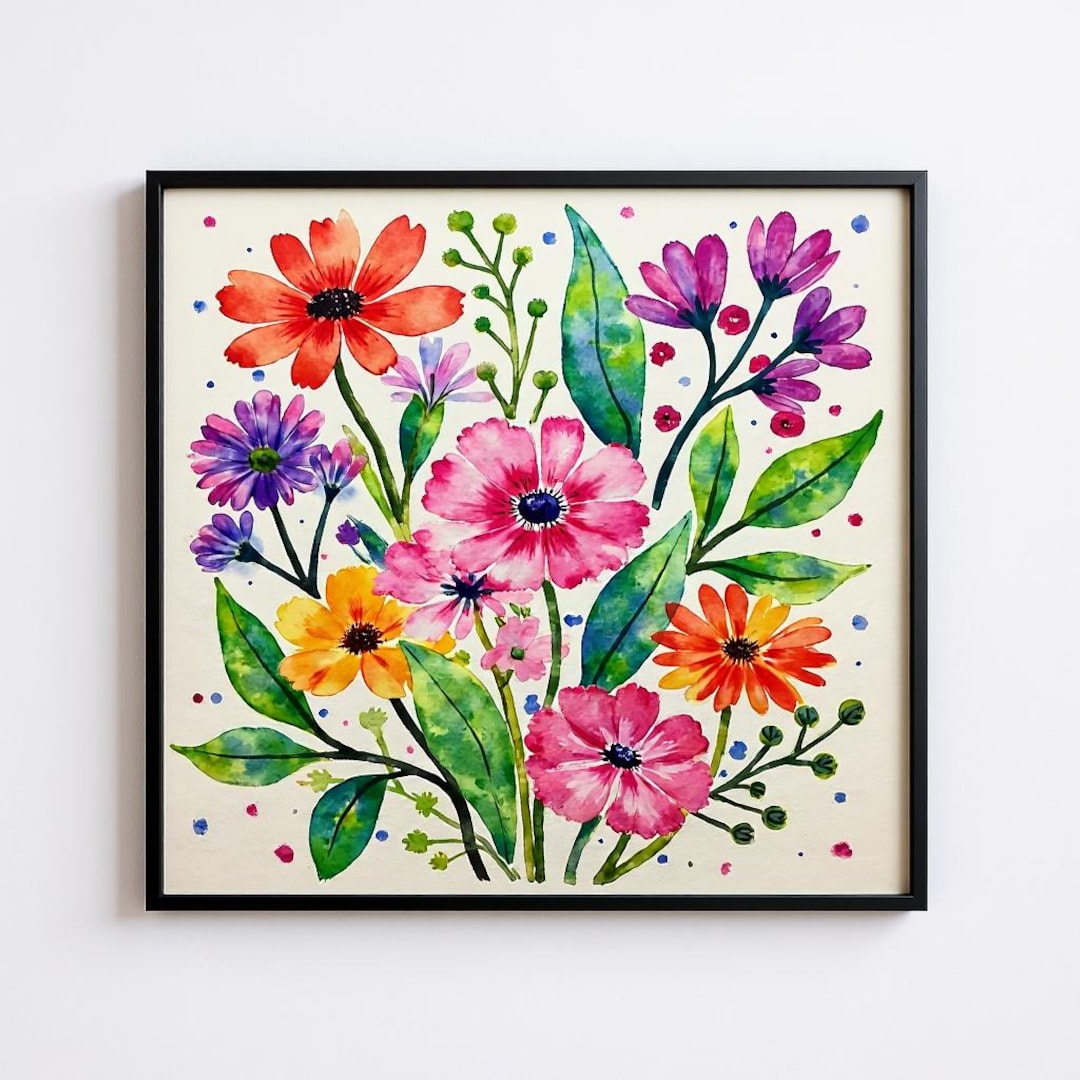 Watercolor Floral Botanical Print Vibrant Flower Wall Art Colorful ...