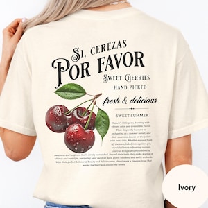 Juicy Cherry Por Favor T-Shirt with Spanish Flair Red Cherry Aesthetic Retro Cherries Shirt Vintage Cherry Old School Gift for Her