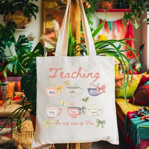 Teacher Tote Bag Teacher Appreciation Gift Classroom Tote Coquette Teacher Tea Lover Gift Back to School Appreciation Cottagecore Gift
