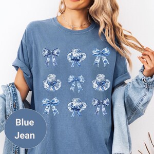 T-shirt en toile de Jouy avec nœud chinois, nœud coquette bleu et chapeau de cow-girl pour cadeau vintage nœud bleu esthétique Cottagecore pour elle