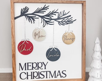 Custom Christmas Sign - Wooden Decor Personalized with Names Of Your Family Members