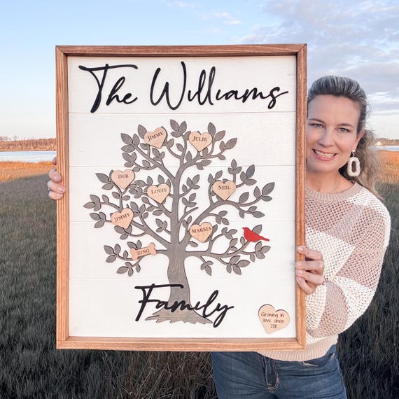 Personalized Family Tree Sign | Family Tree Wooden Sign | Family Tree with Engraved Names | Grandmother Gift | Gift for Grandparents