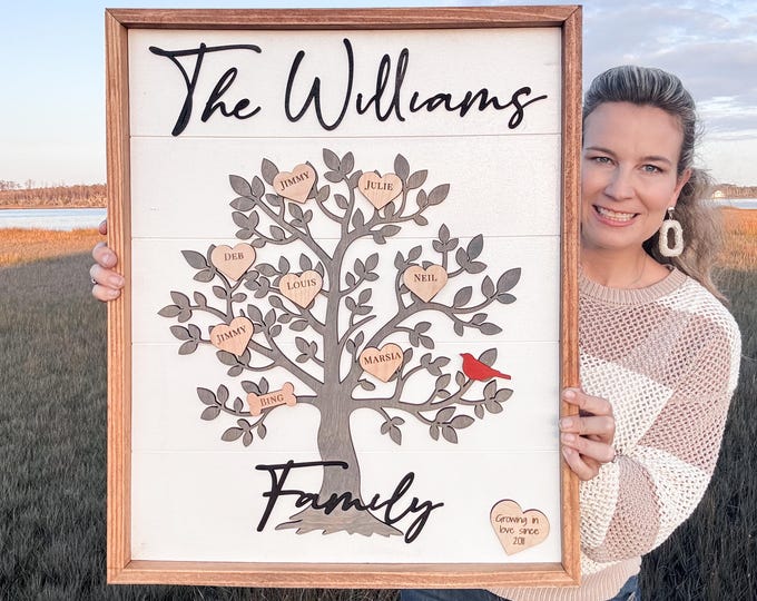 Personalized Family Tree Sign | Family Tree Wooden Sign | Family Tree with Engraved Names | Grandmother Gift | Gift for Grandparents