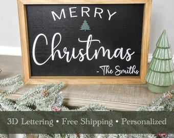 Wooden Christmas Sign - Personalized with family name for custom Christmas decor