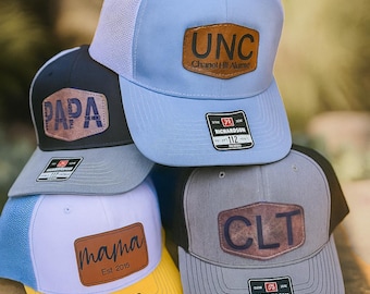 Custom Leather Patch Trucker Hat | Richardson 112 | Personalized Logo Hat | Engraved Leather Patch Cap