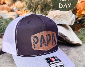 Custom Leather Patch Trucker Hat | Richardson 112 | Personalized Logo Hat | Engraved Leather Patch Cap